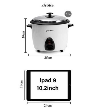 Scheffler Reiskocher 1.5L-4.2L, 800-1600 W, Warmhaltefunktion, Antihaftbeschichtet, inkl. Reislöffel + Messbecher, Deckel aus Edelstahl