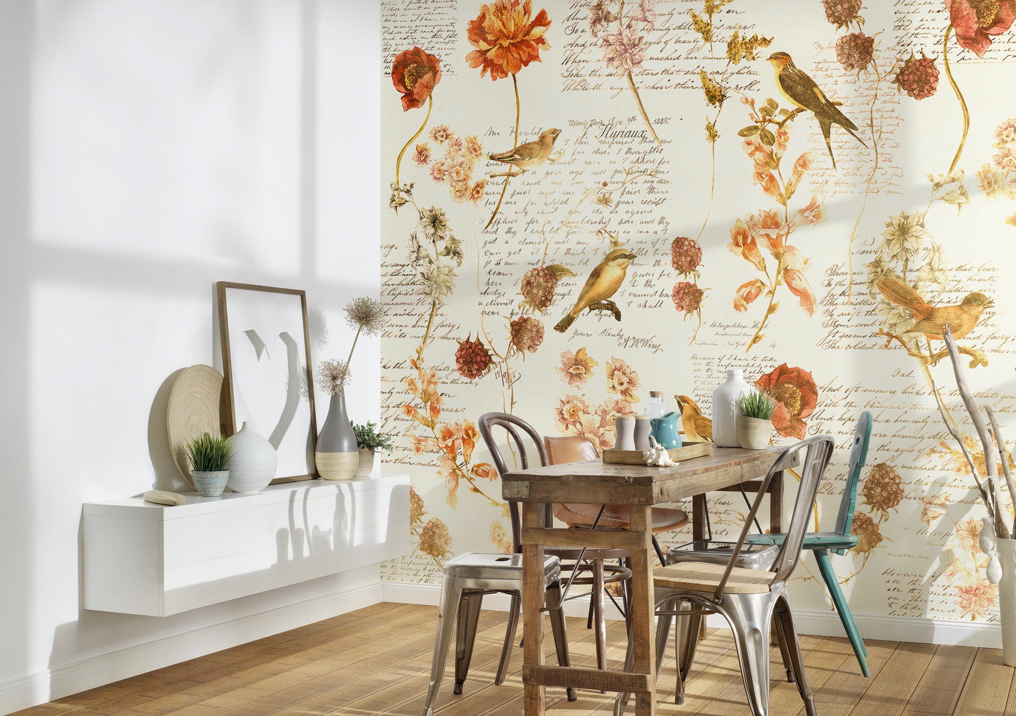St), Fototapete Atelier Paper 1, Decke Wand, Vlies, floral, glatt, (4 Poetry 47 gelb/orange/grün Schräge, Bird Architects