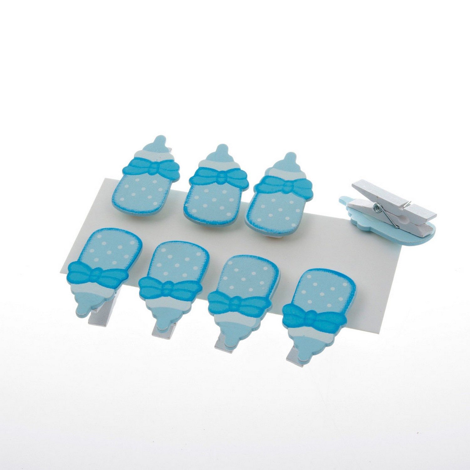 Deko AS Basteldraht Holzklammer mit Babyfläschchen - Blau - 4,5cm - 1 VE = 8 Stück
