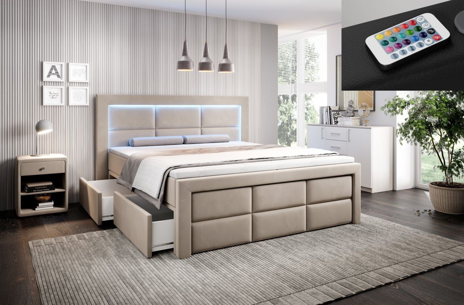 Lukas Möbel Boxspringbett Boxspringbett Aston mit Bettkasten und 16-Farben- günstig online kaufen