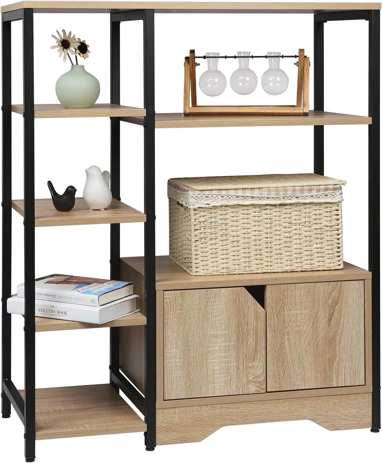 Woltu Bücherregal, 1-tlg., mit offenem Stauraum und Schrank, MDF Metall