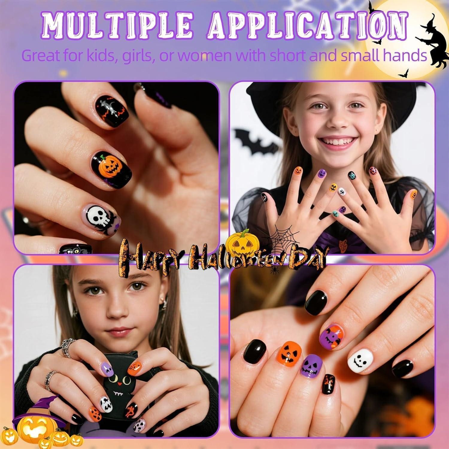 LuxusKollektion Kunstfingernägel Falsche Nägel Halloween 120Stück Kindernägel Halloween Orange A Set