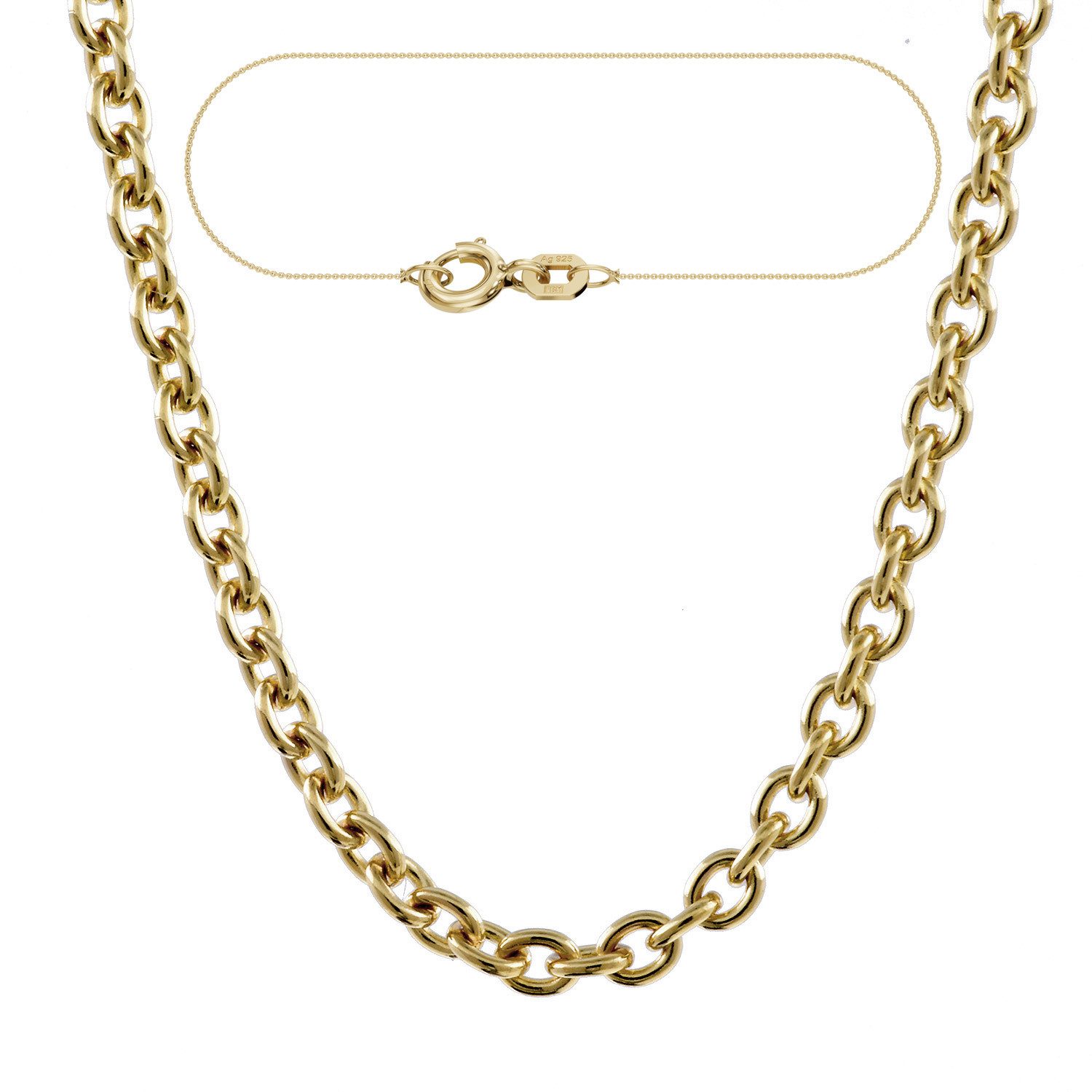 Goldkette Vergoldete Ankerkette Halskette 1,5 mm 45 cm 925 Silber 1µ vergoldet