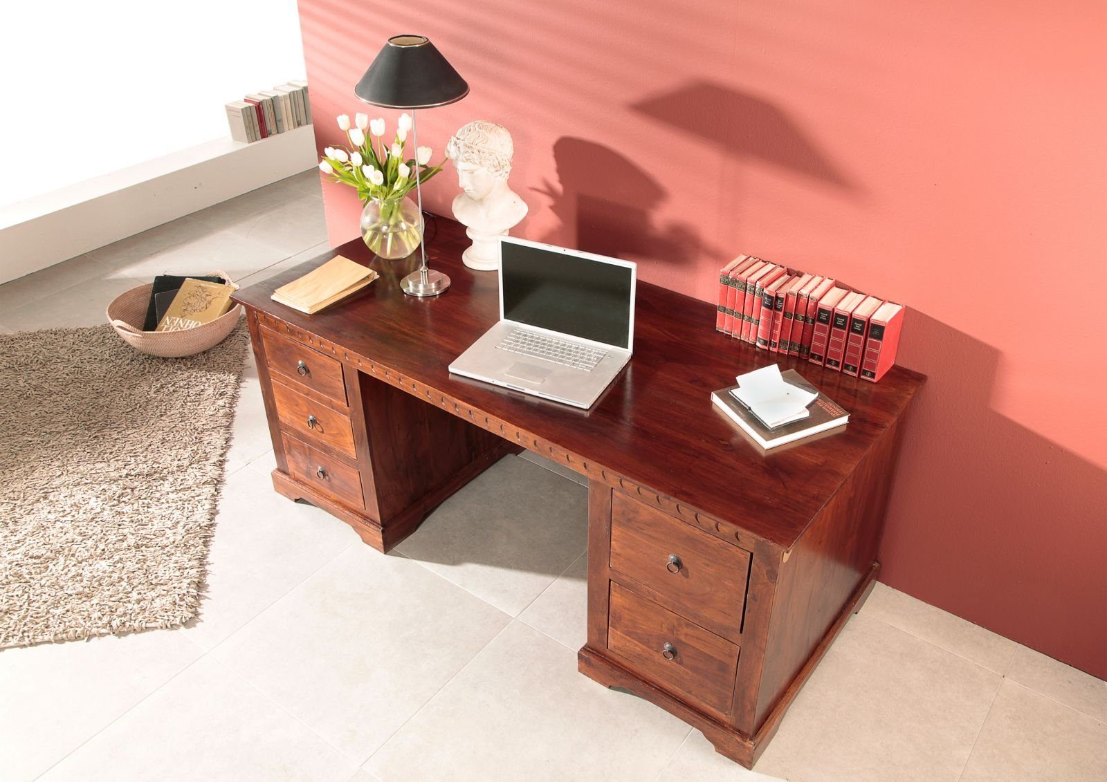 Massivmoebel24 Schreibtisch OXFORD (Massivholz, Massivholztisch), Schreibtisch Akazie 180x80x74 nougat lackiert OXFORD #529