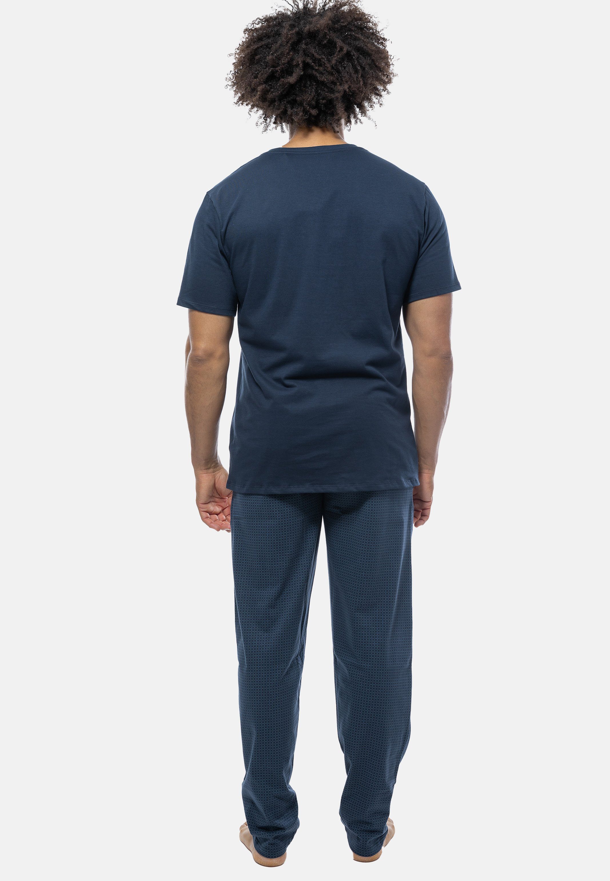 Pyjama (Set, Schiesser 2 - Baumwolle Blau tlg) gemustert - Schlafanzug Mix