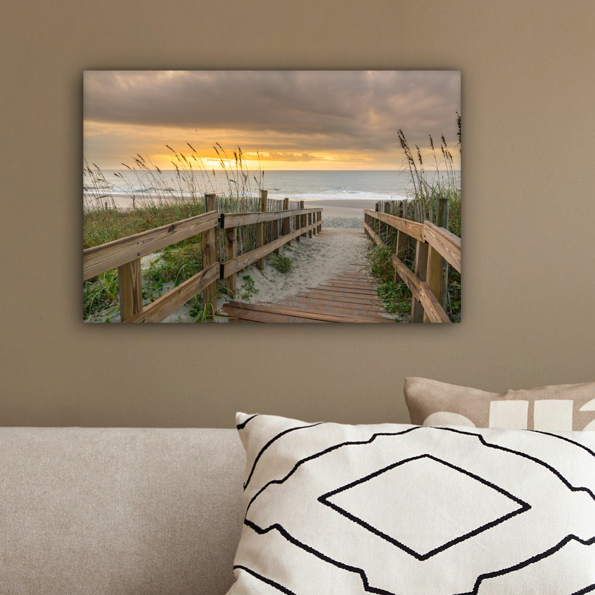 OneMillionCanvasses® Leinwandbild Strand - Meer - Düne - Weg, Fotodruck (1 St), Leinwand Bilder Klein, Wand Dekoration Aesthetic 30x20 cm – Bild 4 von 5