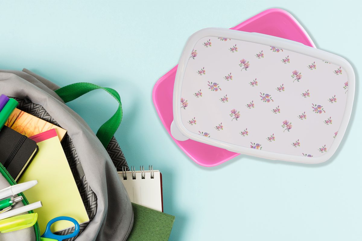 Blumen, Mädchen, Muster für Snackbox, Brotdose Kunststoff, Kinder, (2-tlg), - Erwachsene, Lunchbox Kunststoff MuchoWow rosa Rosen Brotbox -