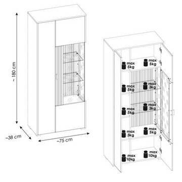 Lomadox Wohnwand HUNTER-61, (4-St), Wohnzimmer Set mit 150cm Lowboard weiß matt Eiche gerillt