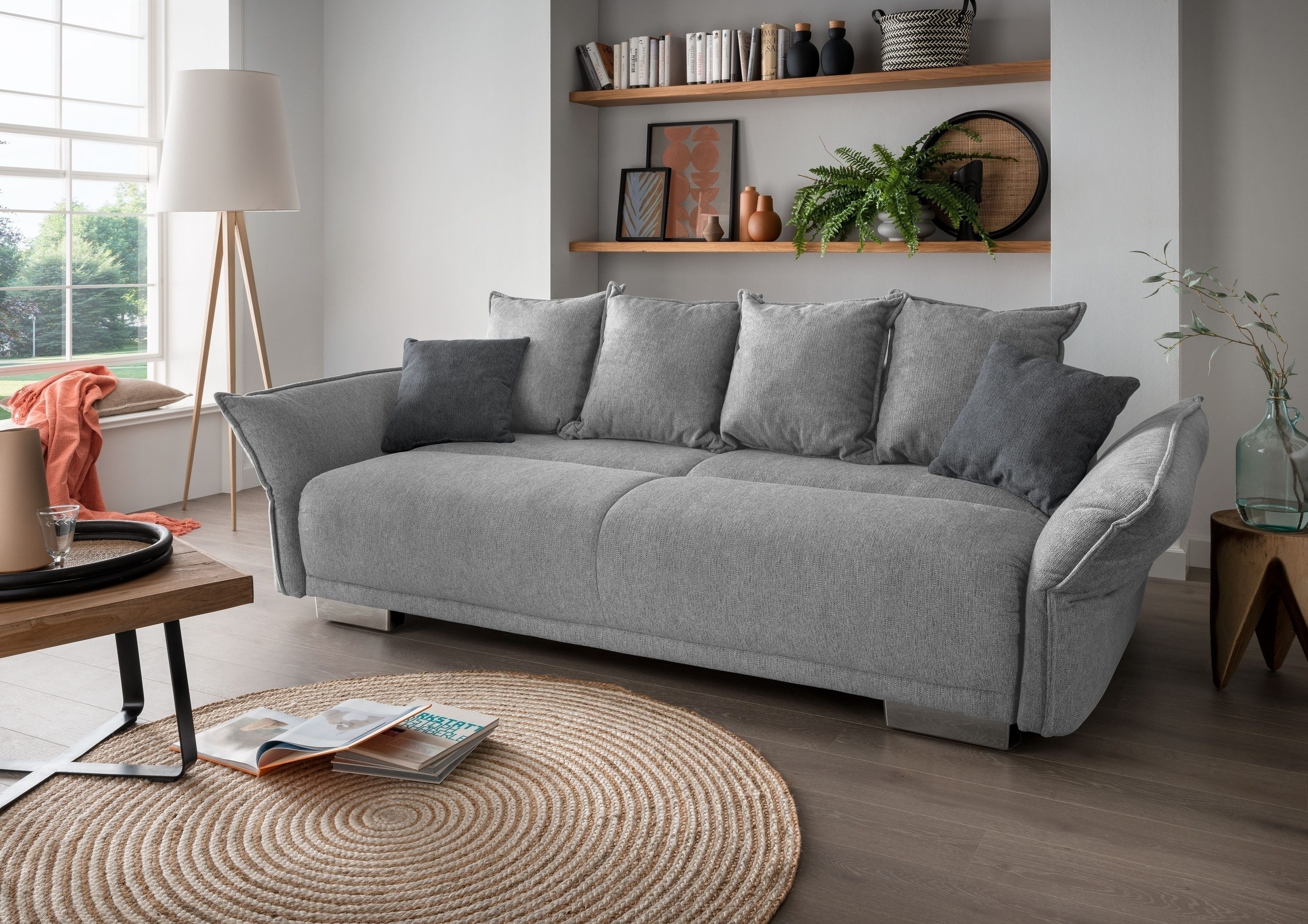 freiraum Schlafsofa Phedra, in 9752 Corto silber, Mikrofaser/Stoff - 242x90x131 (BxHxT)