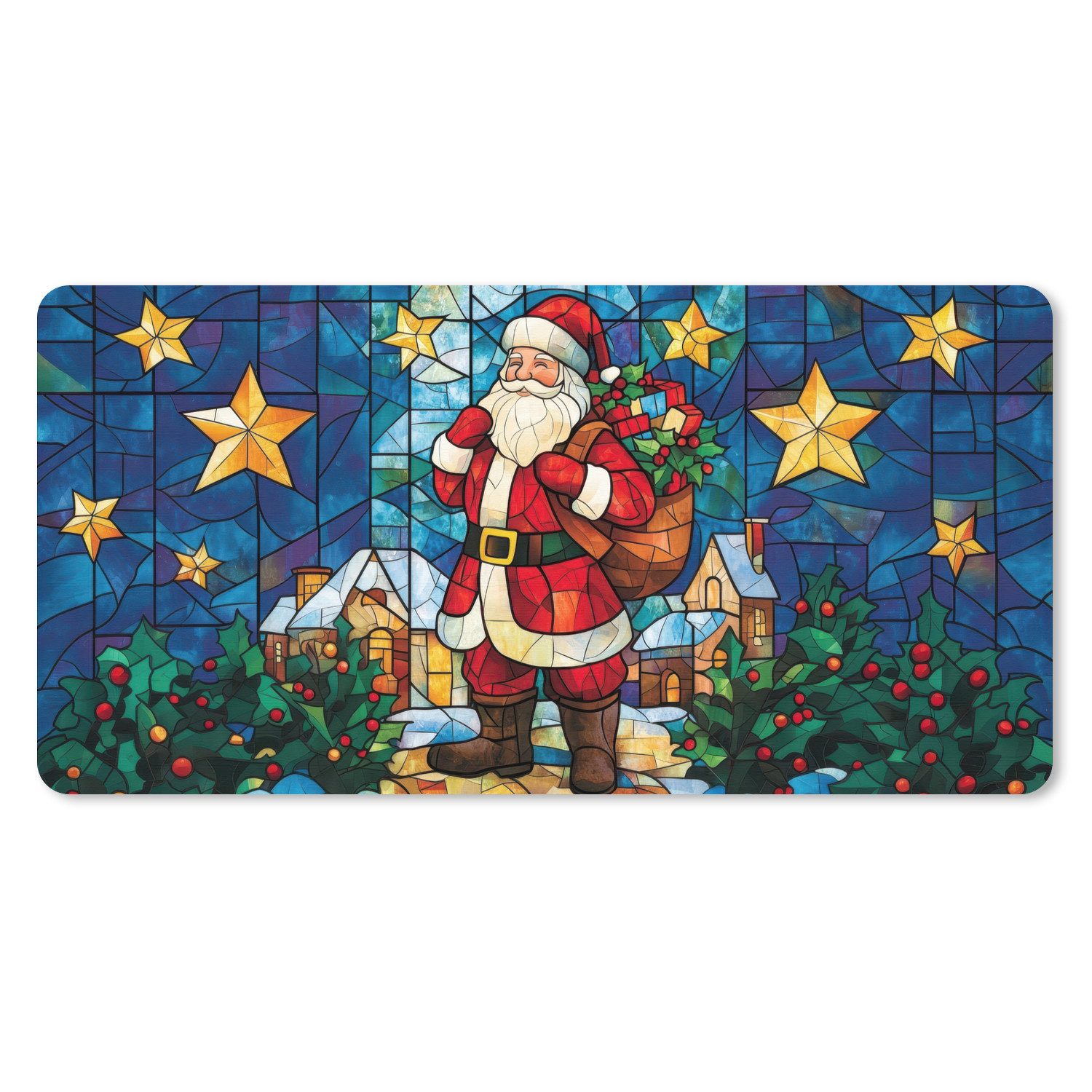 MuchoWow Mauspad Weihnachtsmann - Glas - Farbenfroh (1-St), Schreibtischunterlage, Mousepad Gaming XXL, Großes, 90x45 cm
