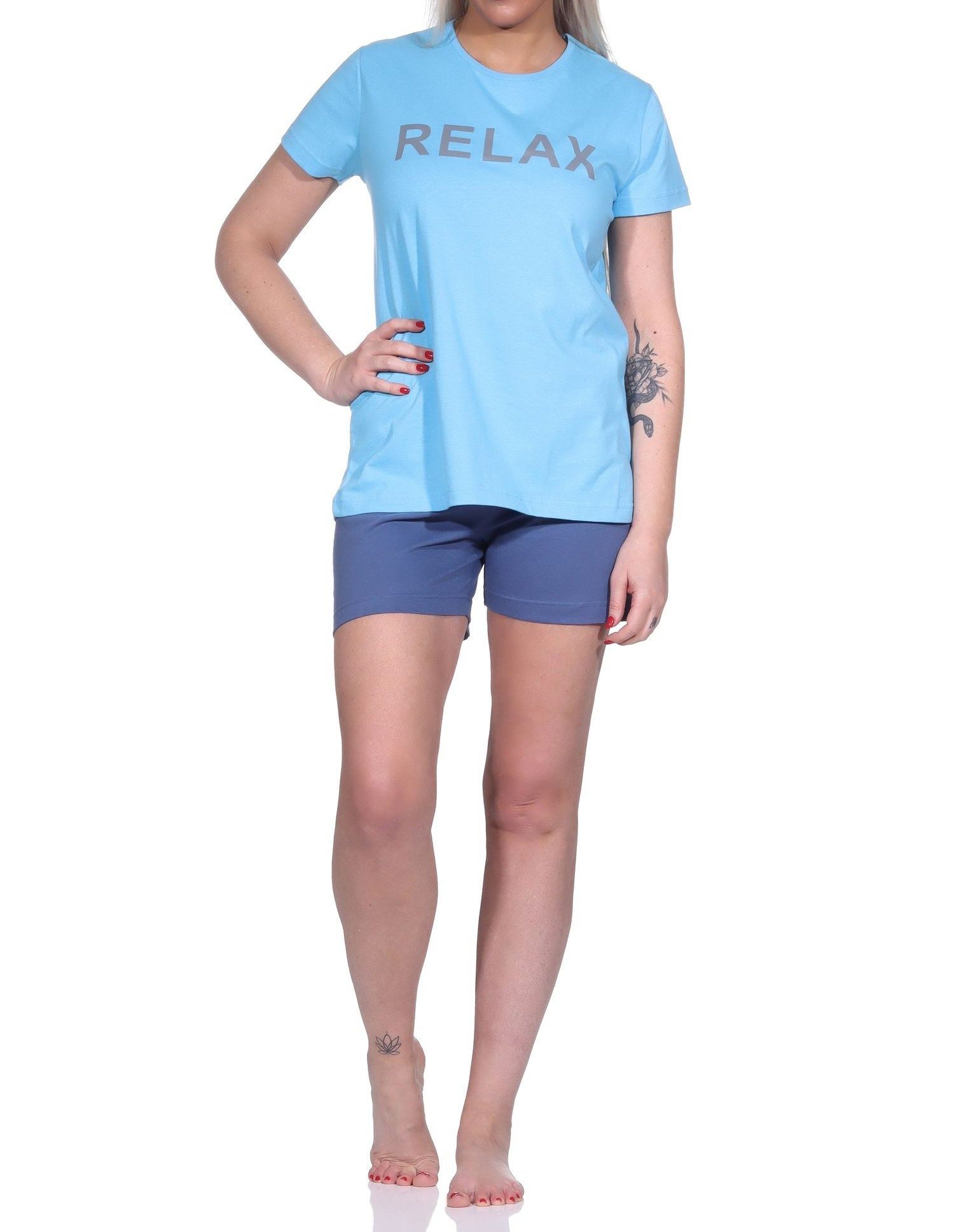 RELAX by Normann Pyjama Damen Shorty Schlafanzug kurzarm mit tollem Front-Print - 122 10 905a