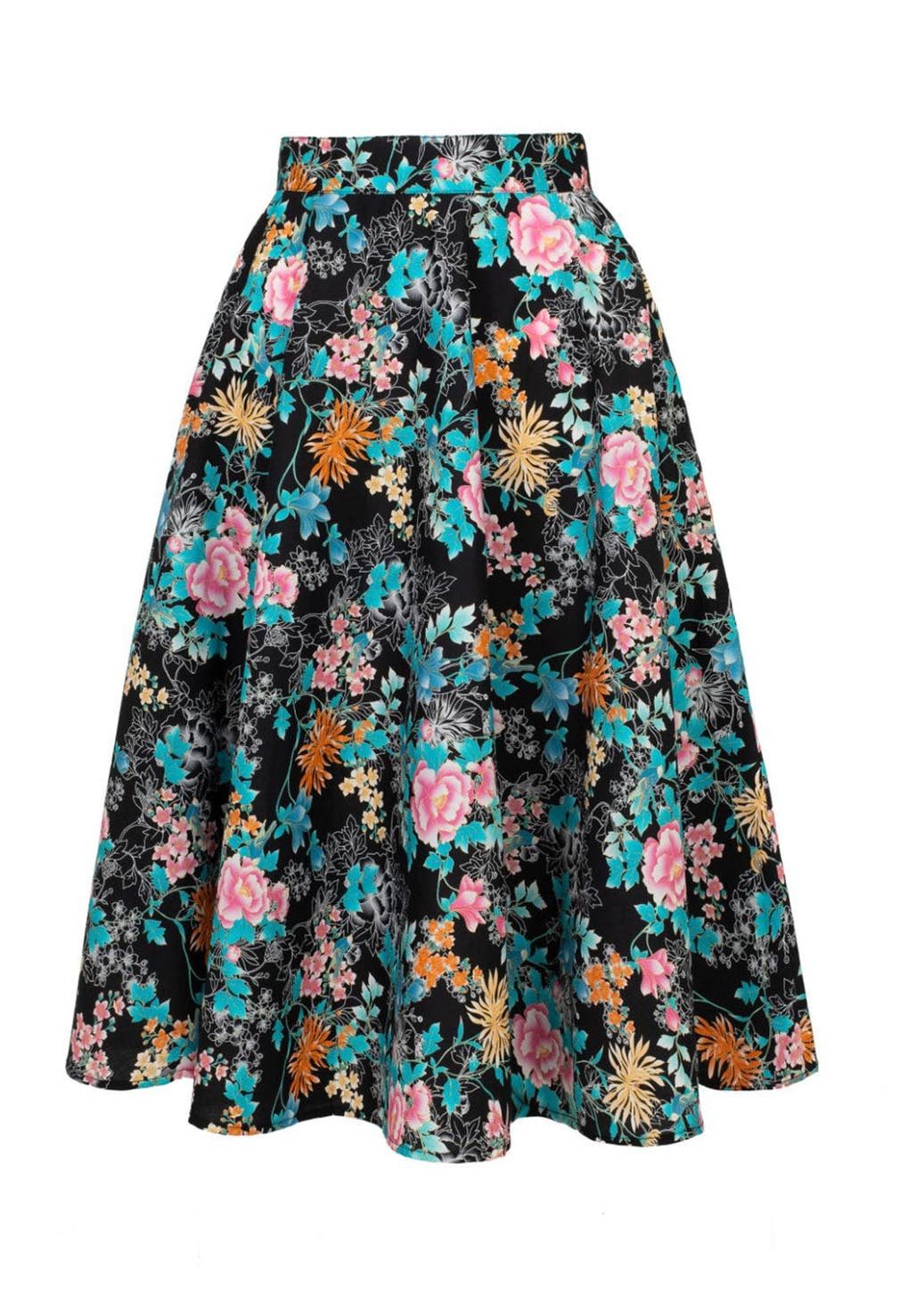 Hell Bunny A-Linien-Rock Umi 50's Swing Skirt Asiatischer Blumenmuster Vint günstig online kaufen