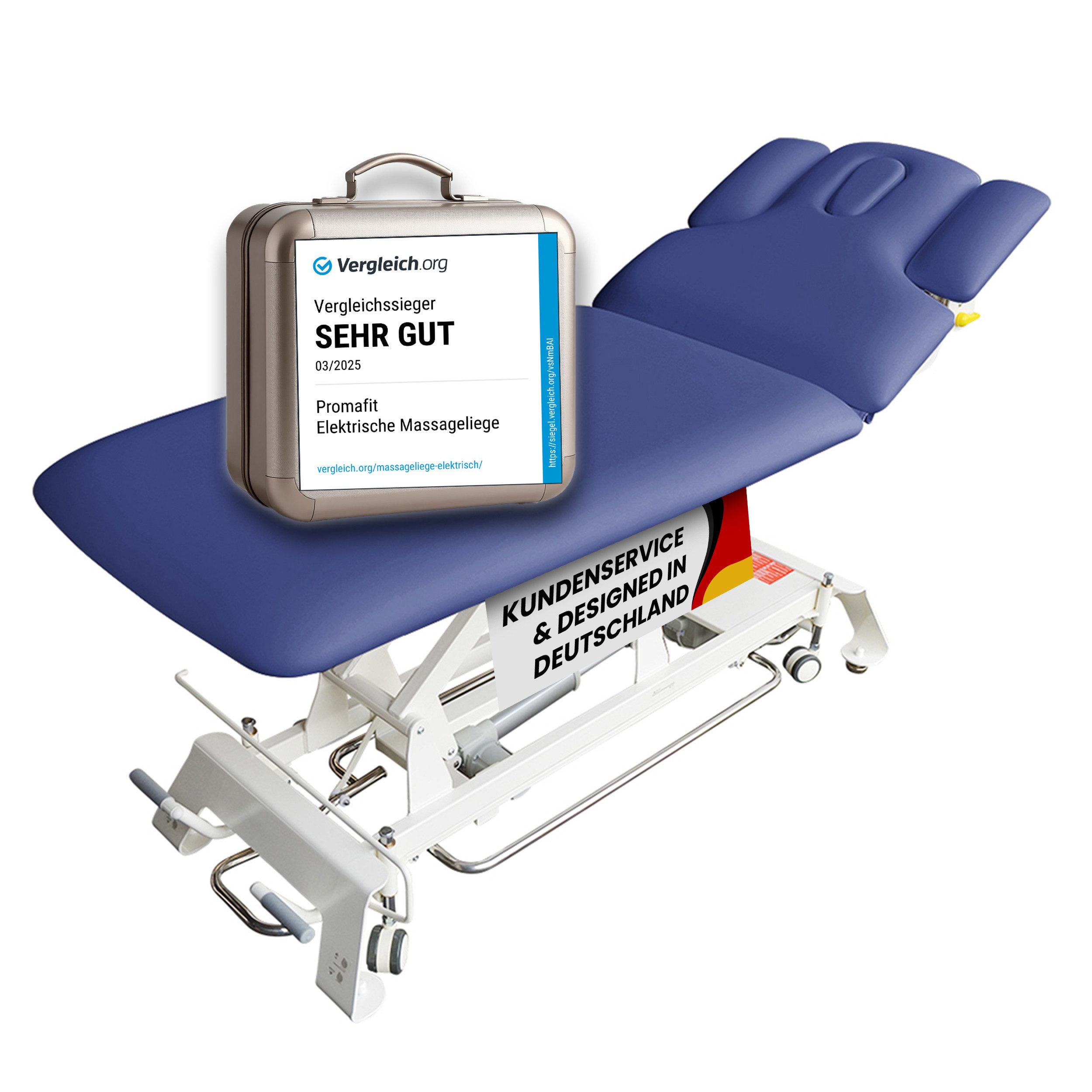 PROMAFIT Massageliege Behandlungsliege Therapieliege Elektrisch Höhenverstellbar "Houston" (Zubehör, 1-St., mit zusätzlicher Kopfstütze und Papierrollenhalter), 2 Zonen Behandlungsliege / Höhenverstellung von ca. 50 cm bis 95,5 cm
