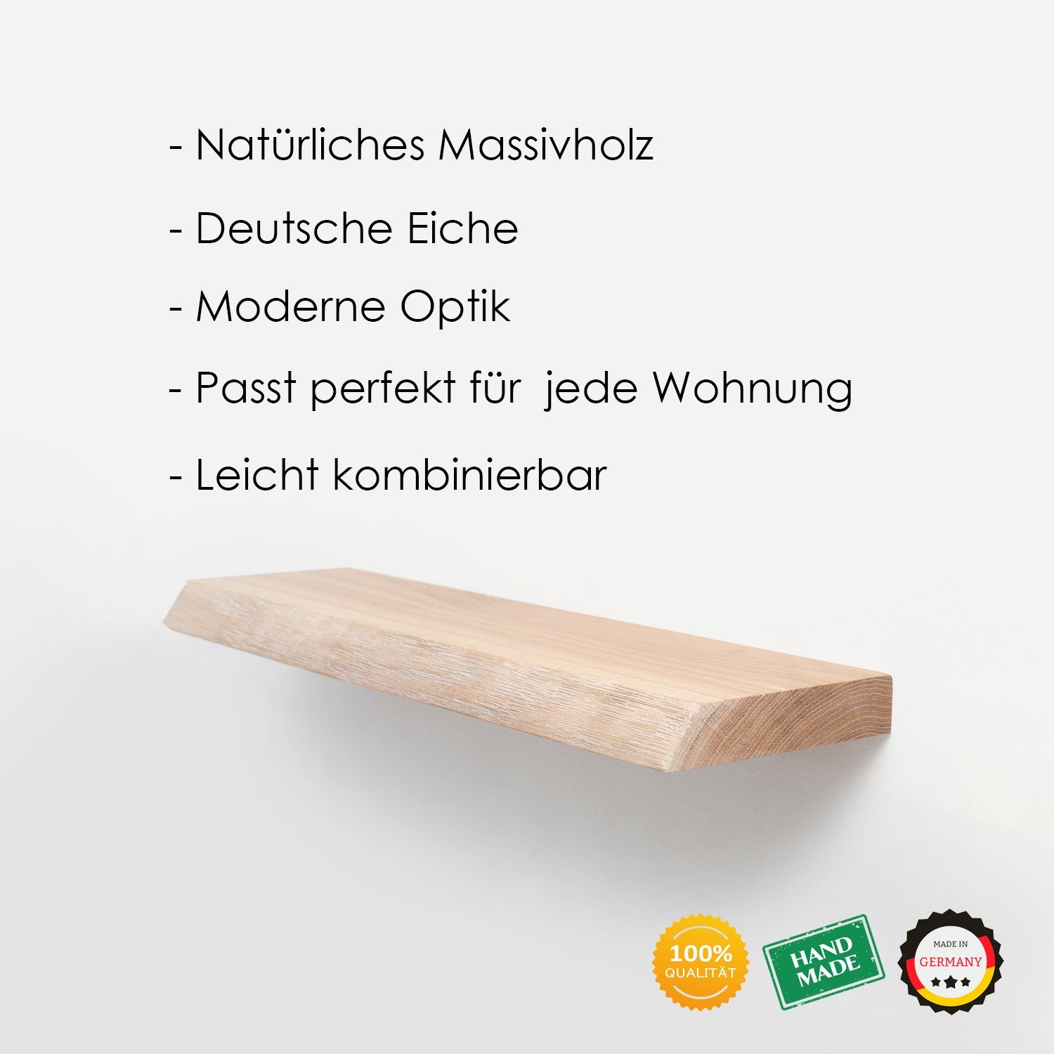 Rikmani Wandregal Holz Baumkante - Regal II Handgefertigtes mit massiv Eiche Natur LEO