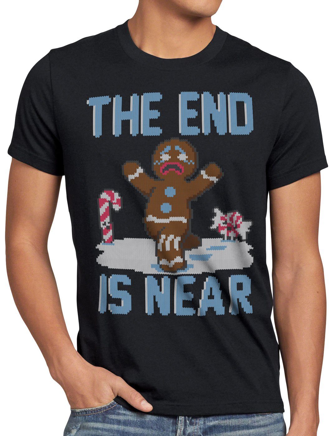 style3 Print-Shirt Herren T-Shirt The end is near Ugly Sweater weihnachtsmarkt pfefferkuchen x-mas pulli