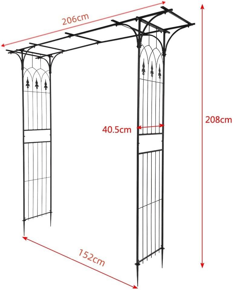 LALAHO Rosenbogen Gartenbogen aus Metall 206x41x208cm, Gartenlaube, Hochzeitsbogen, Stabiler Rankbogen für Kletterpflanzen
