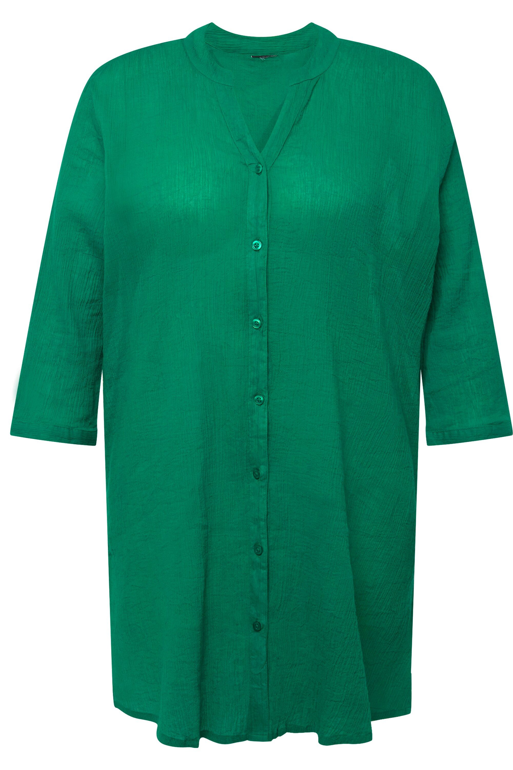 Ulla Popken Hemdbluse Longbluse Krepp Stehkragen günstig online kaufen