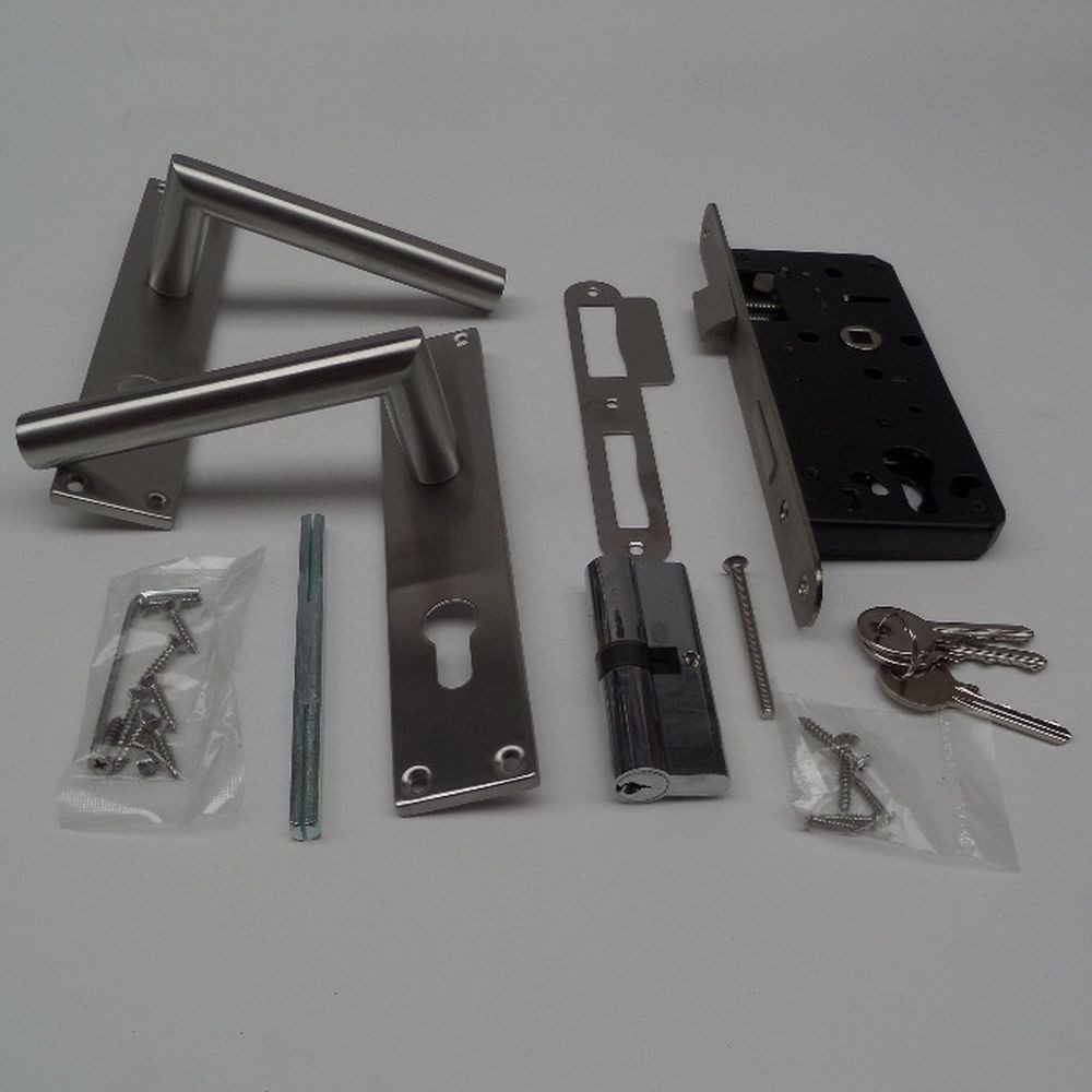 ROG-Gardenline Einsteckschloss SET: EINSTECKSCHLOSS FÜR GARTENTÜR - EDELSTAHL TÜRSCHILD + 3 SCHLÜSSEL, Dornmaß 45 mm, rechts / links wechselbar, witterungsbeständig