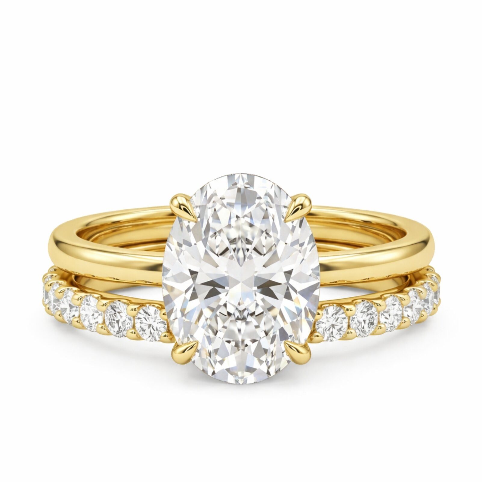 Diamantring 3,0 ct Oval Diamant Ringset, D VS1 2EX,Verlobungsring & Ehering