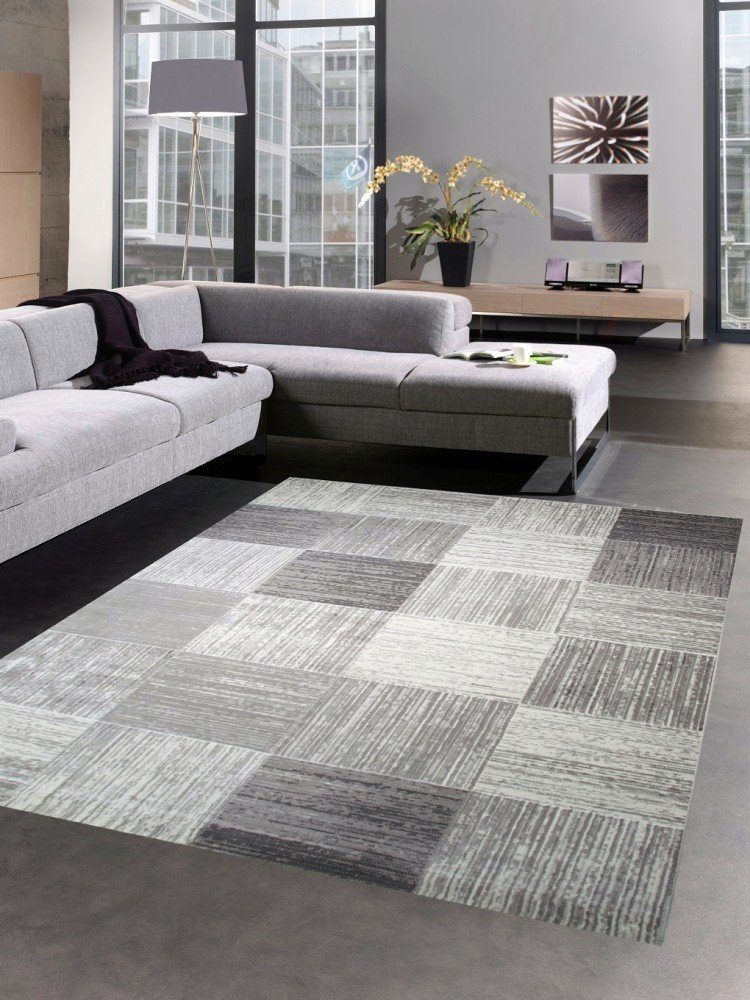 Teppich Moderner Teppich Kurzflor Teppich Wohnzimmerteppich karo grau