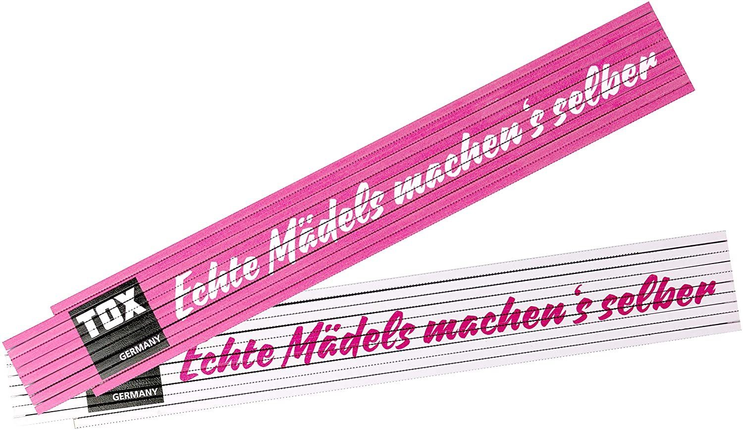 TOX-DÜBEL-TECHNIK Zollstock Meterstab 2 meter, farbenfroh mit cooler Beschriftung, in verschiedenen Farben und mit verschiedenen Sprüchen Echte Mädels machen's selbst" (pink/weiß)