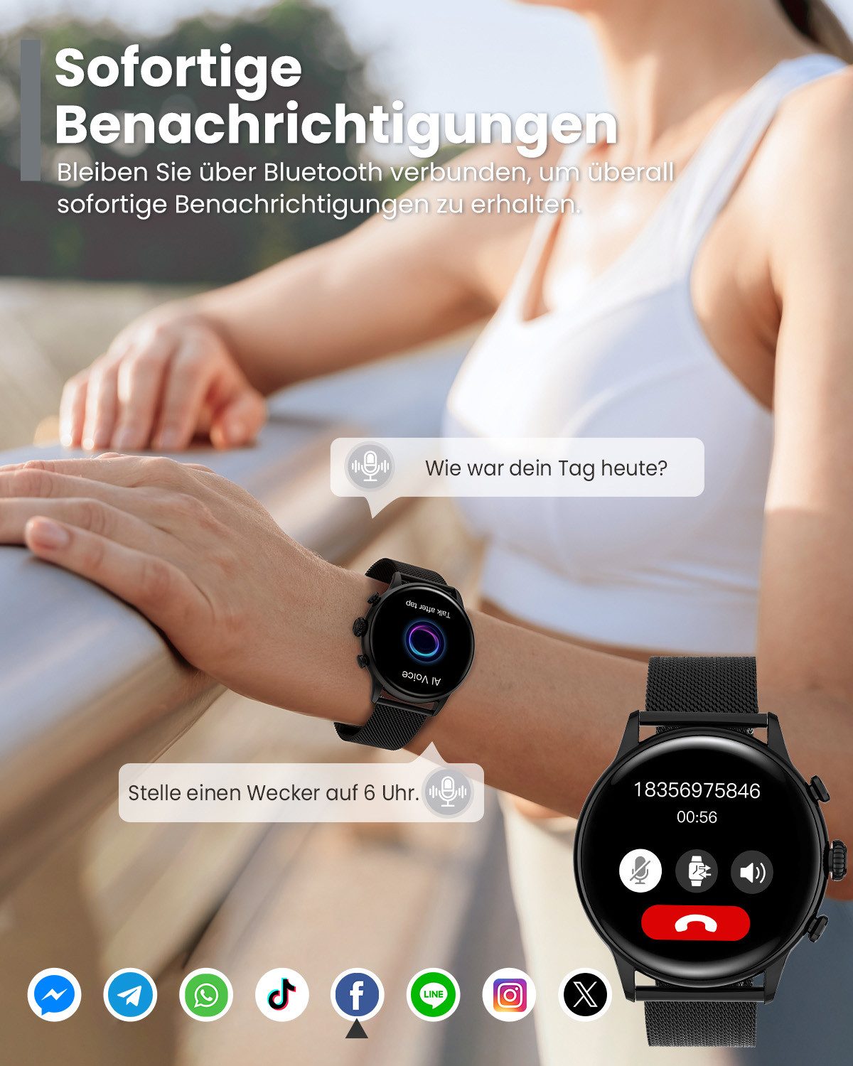 SWGOTA Smartwatch Damen Rund mit Bluetooth-Anruf und 120+ Sportmodi Smartwatch (3.63 cm/1.39 Zoll), IP68 Fitnesstracker mit Herzfrequenz, Blutdruck, SpO2,Schlafmonitor