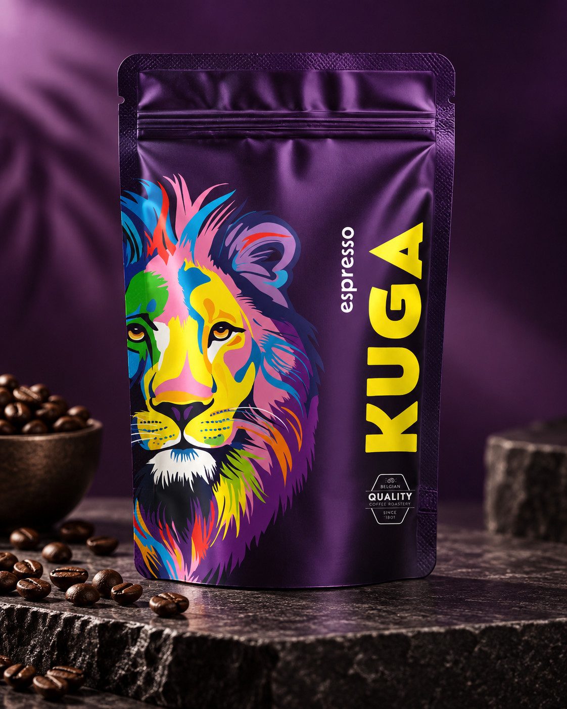 UMBRELLA Kaffee KUGA Espresso Kaffeebohnen ganze Bohne säurearm Siebträger Moka, (30% Arabica & 70% Robusta aus Brasilien,Uganda & Vietnam, Belgische Slow-Roasting Tradition–mittel-dunkle Röstung,Intensität 7/9), Mono-Material-Beutel mit Aromaventil–100% recycelbar,sozial produziert