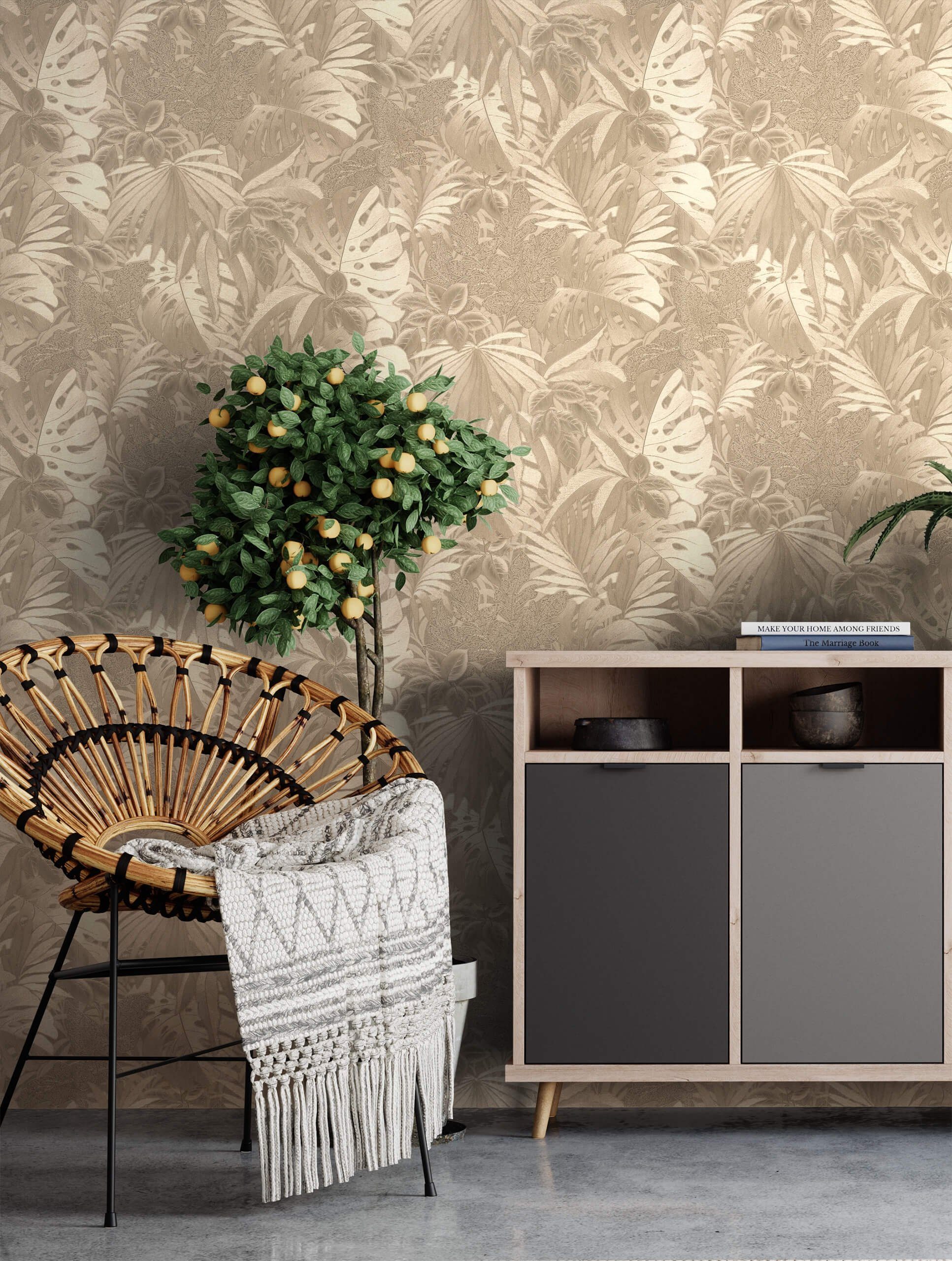 Newroom Vliestapete Okapi Tapete Dschungeltapete Glänzend,Dschungel,Blätter, Gold Tapete Tropisch Glänzend - Dschungeltapete Blätter Floral Modern Dschungel Blä – Bild 5 von 5
