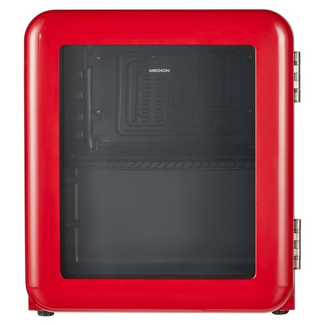 Medion® Kühlschrank MD37310, 50 cm hoch, 44 cm breit, Retro Getränkekühlschrank Bierkühlschrank Minibar 48L F in rot