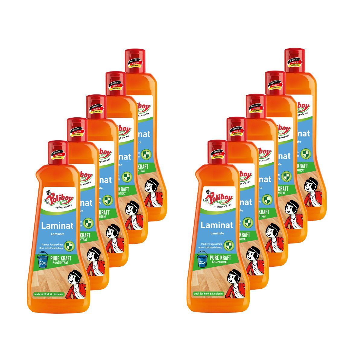 poliboy Laminat Pflege Konzentrat mit Orangenöl - 5 Liter - Laminatreiniger (auch für Kork und Linoleum - Kraftvoll/Streifenfrei - Made in Germany)