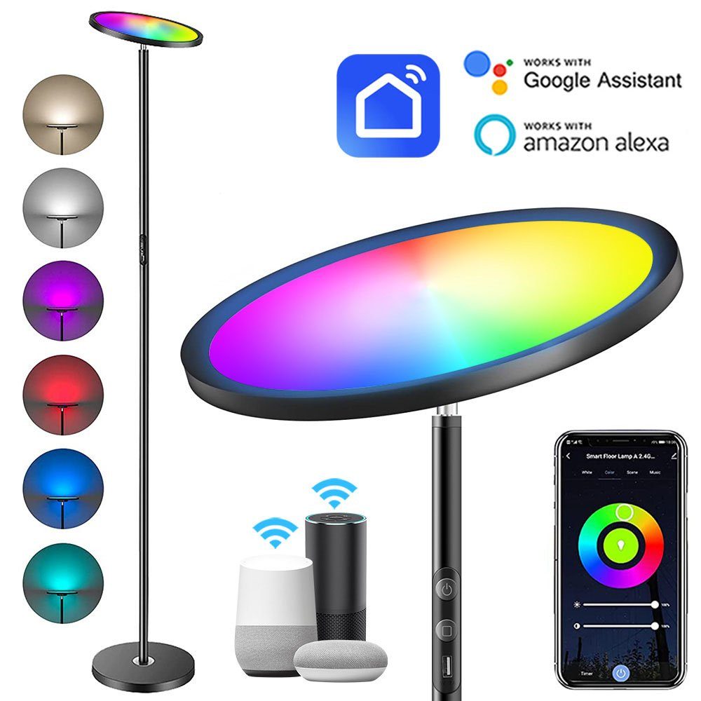 Rosnek LED Stehlampe Smart, RGBWW, dimmbar, Musiksyn, für Schlafzimmer Wohnzimmer Büro, 2700-6500K Weiß + RGB, 25W 2000 lm | Standleuchten