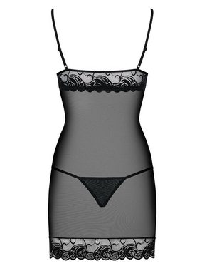 Obsessive Negligé Negligee Wonderia schwarz Chemise transparent + String Babydoll mit (2-tlg)