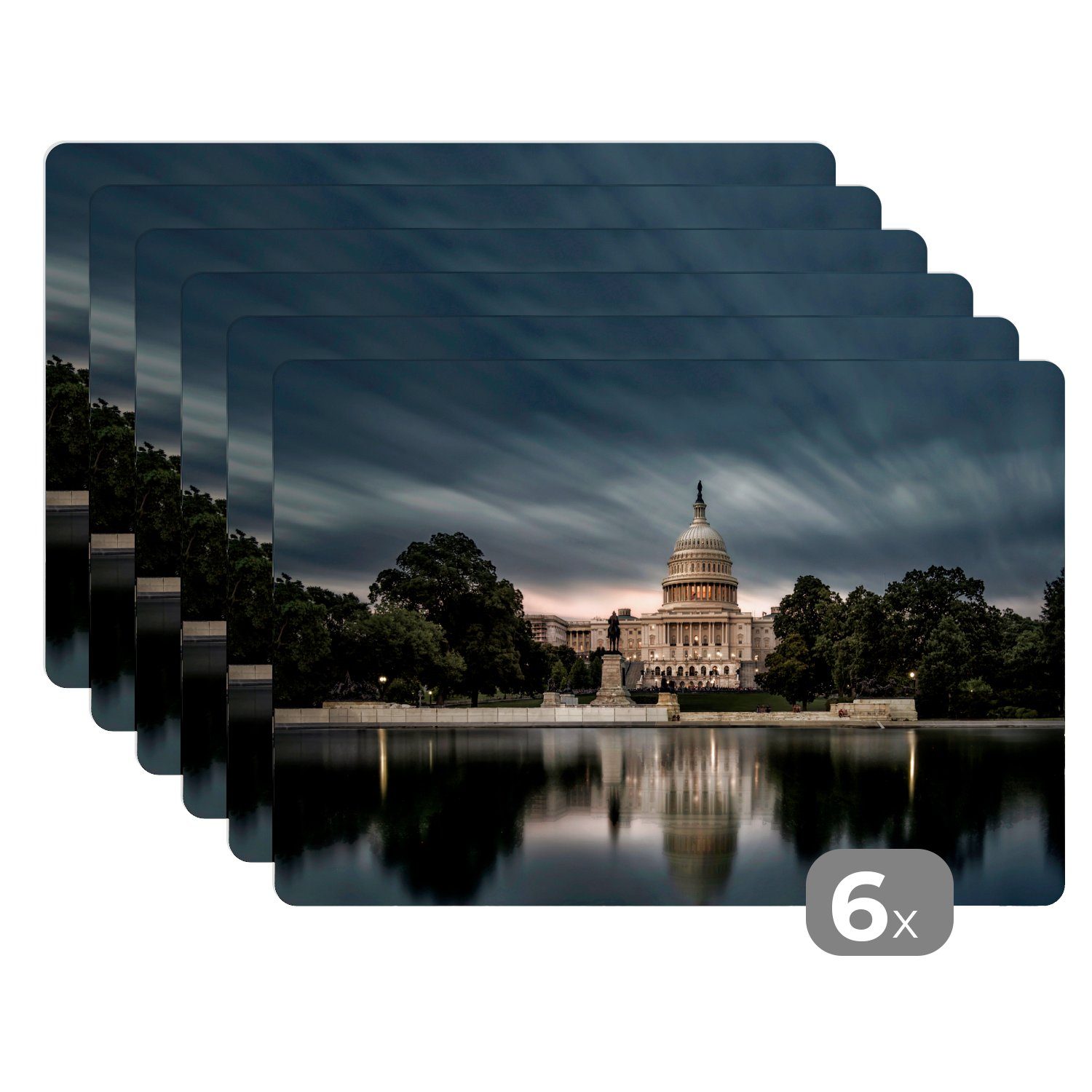 Platzset, Der Capitol Hill mit dunklen Wolken, MuchoWow, (6-St), Platzset, Platzdecken, Platzmatte, Tischmatten, Schmutzabweisend
