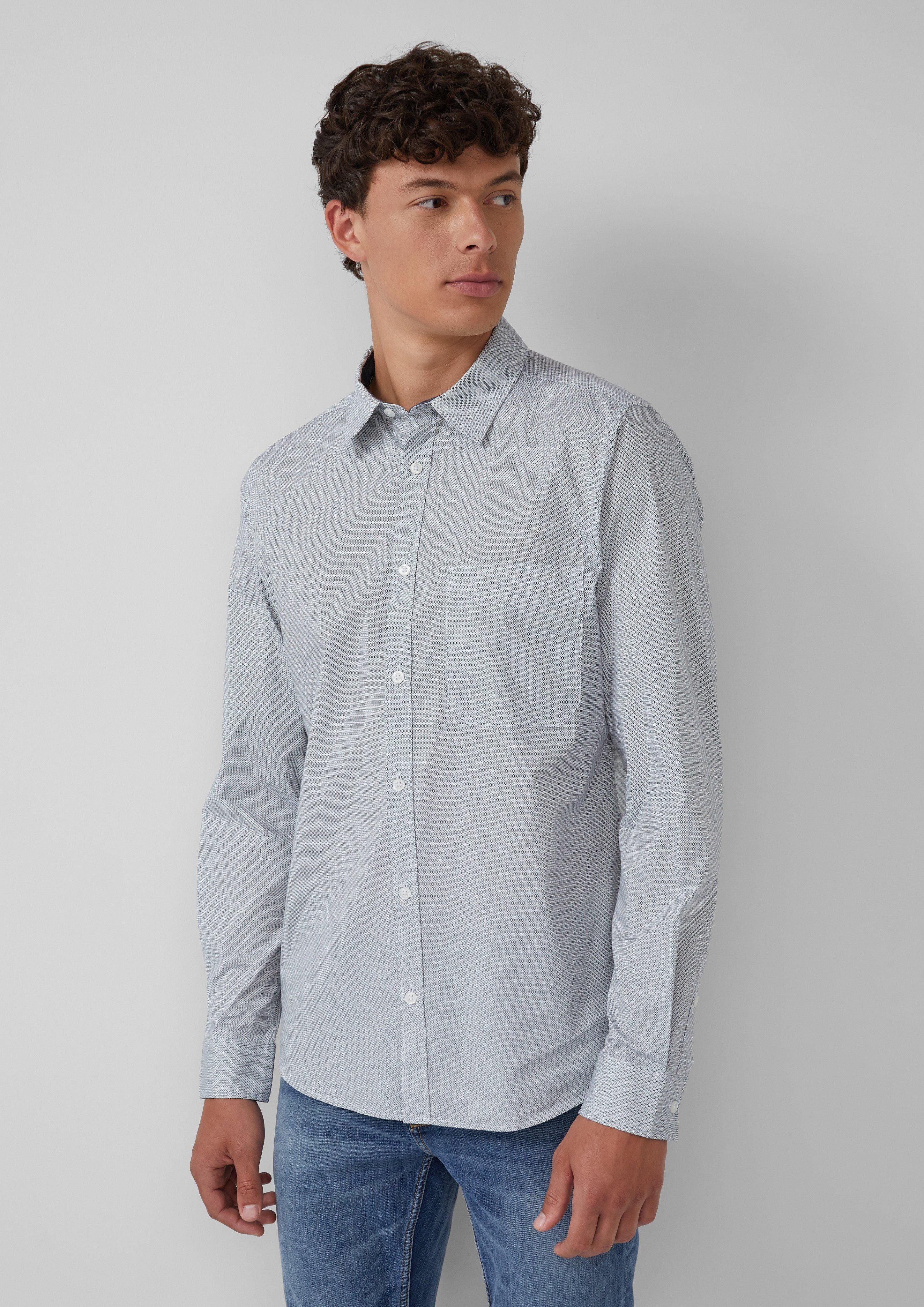 Langarmhemd Slim Fit: Fein gemustertes Baumwollhemd mit Kentkragen