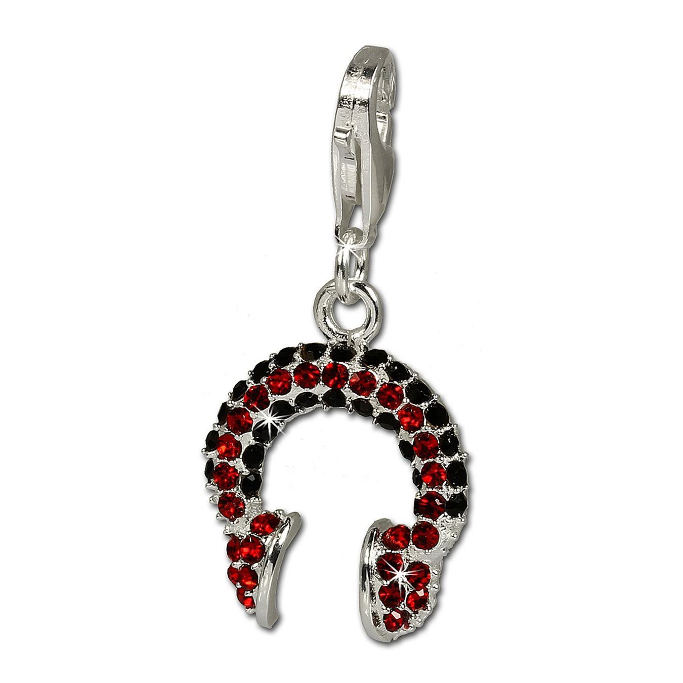 SilberDream Charm-Einhänger SilberDream Charm Kopfhörer, Charmsanhänger Kopfhörer, 925 Sterling Silber, Farbe: rot, schwarz im