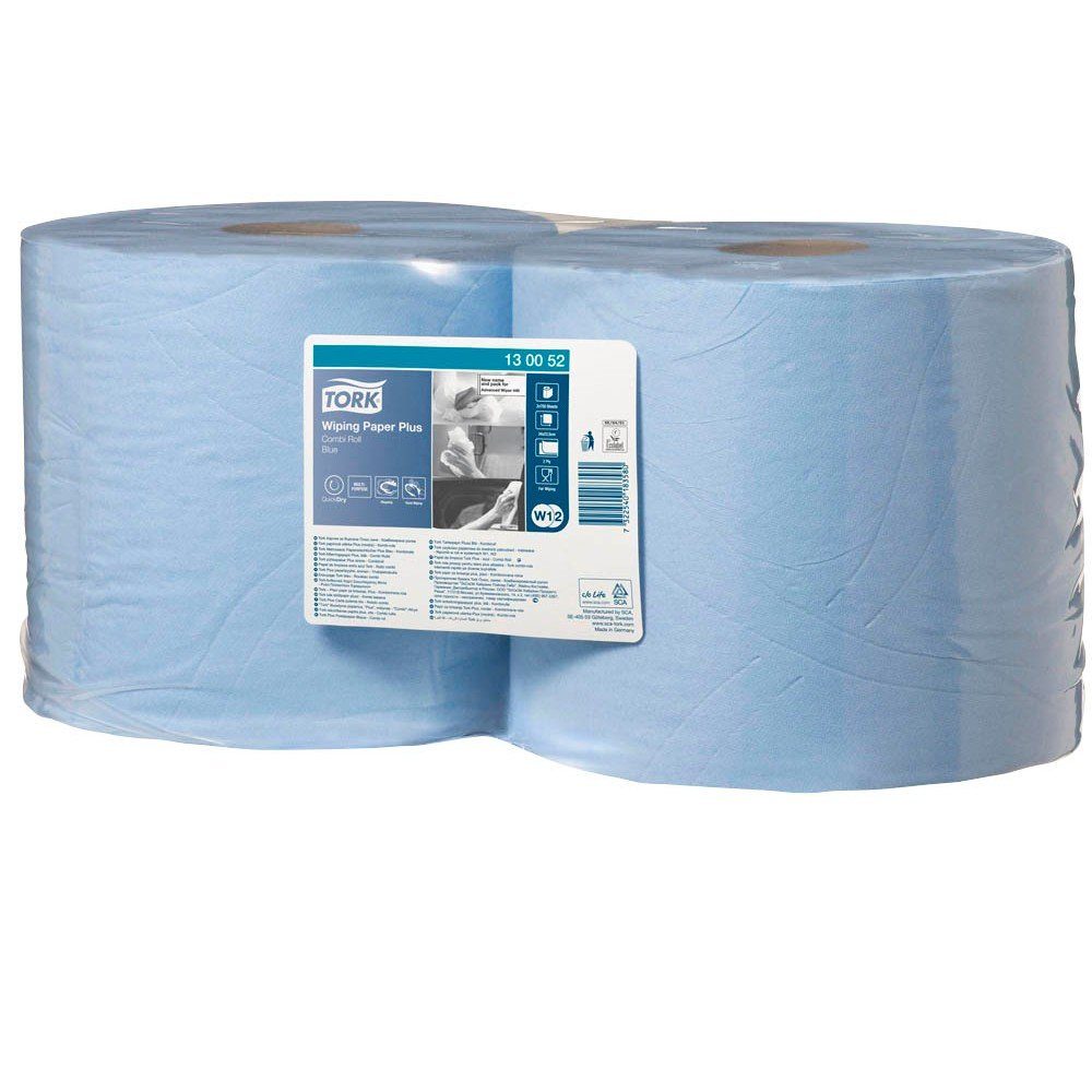 TORK 2 Putztuchrollen 2-lagig W1/W2 Advanced 420 blau Reinigungstuch (Zellstoff, 23.50x25500.00 cm, 2 Rollen á 255 Meter, Außenabrollung, 2-lagig, perforiert nach ca. 34 cm)