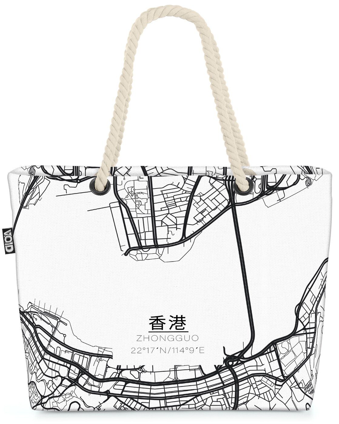 VOID Strandtasche (1-tlg), Honkong Karte Beach Bag Honkong China Asien asiatisch Japan Stadtkarte Stadt