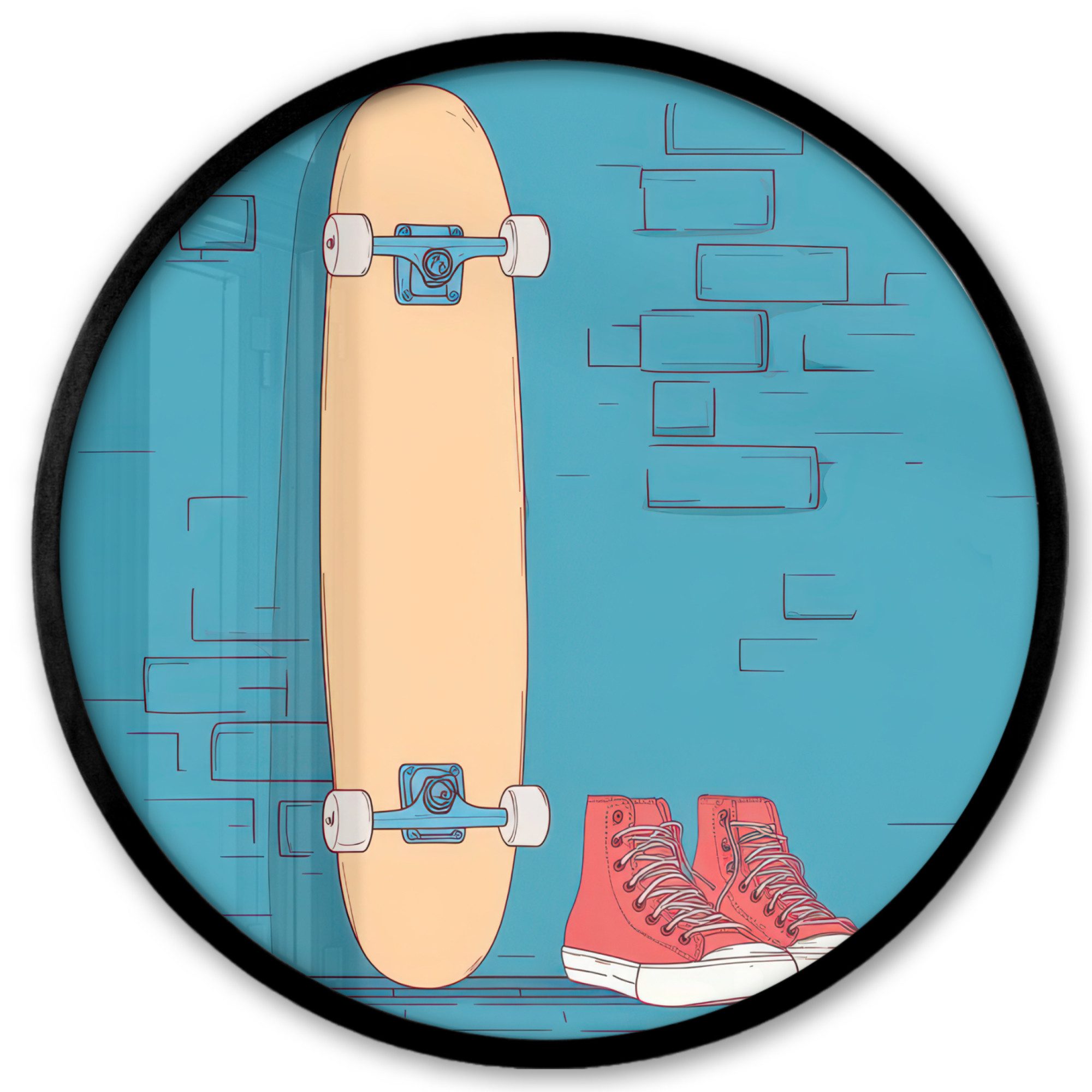 MuchoWow Poster Rund - Skateboard - Gymnastikschuhe - Rot - Minimalistisch, (1 St), Runde Wandbilder, Deko für Wohnzimmer und Schlafzimmer, 40x40 cm