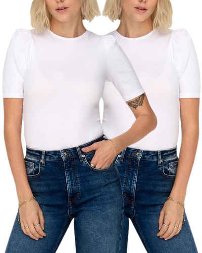 ONLY T-Shirt (Set) Basic Top mit Puffärmel im Doppelpack