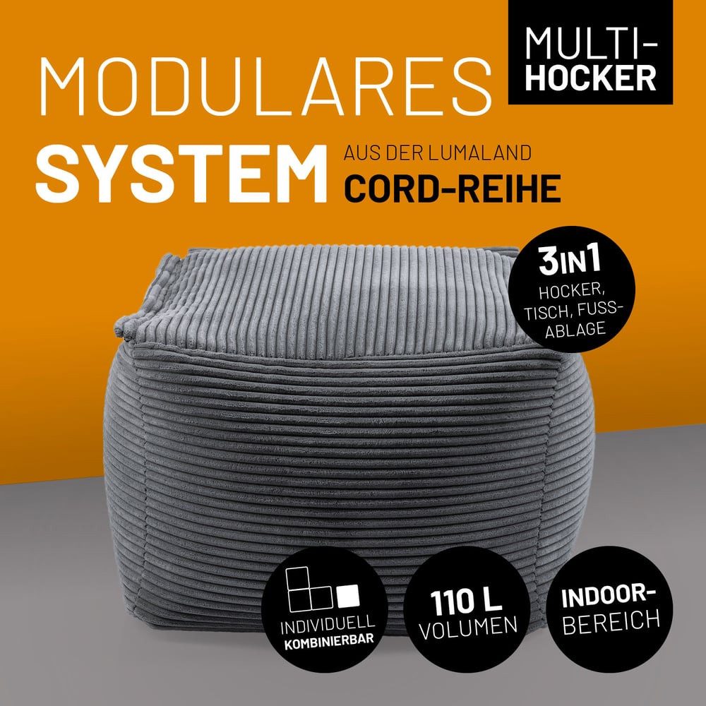 Lumaland Sitzsack Hocker Modular Cord 54x54x40cm günstig online kaufen