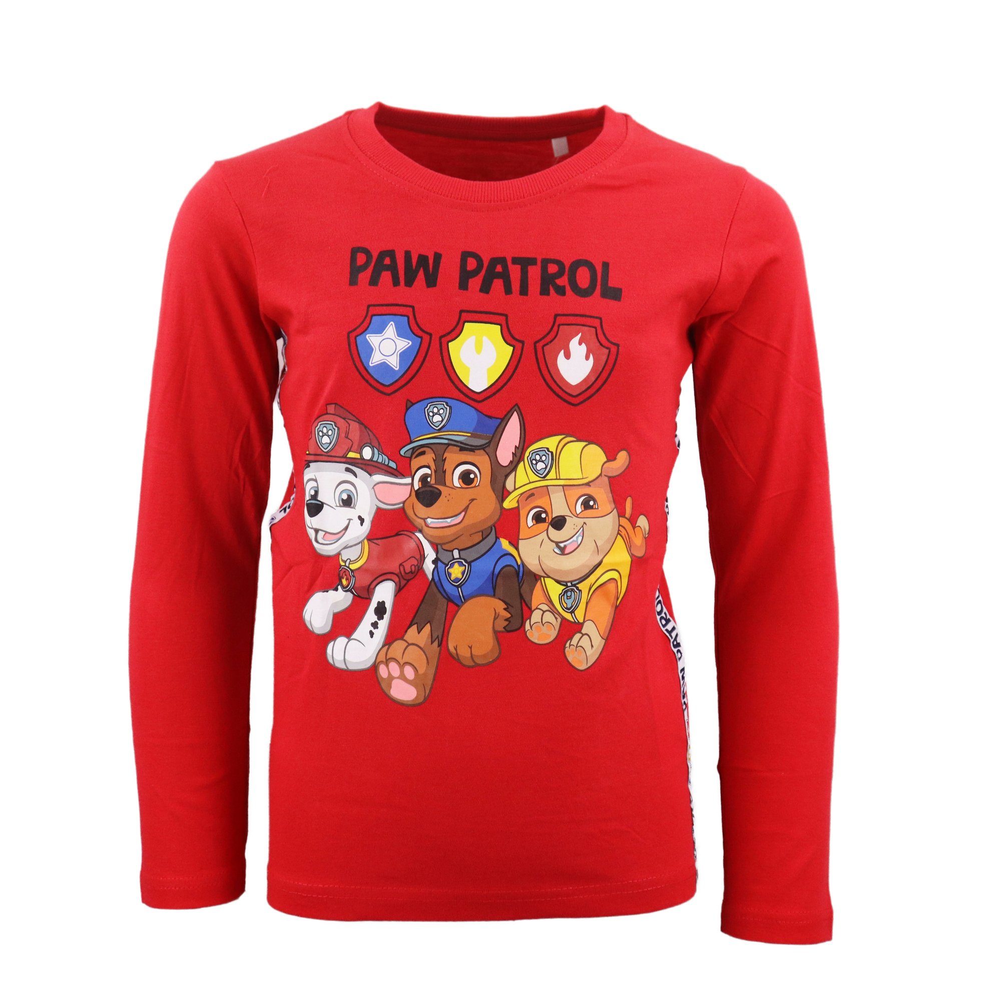 PAW PATROL Langarmshirt Paw Patrol Chase Marshall Kinder Shirt Gr. 98 bis 128, 100% Baumwolle Rot | Rundhalsshirts