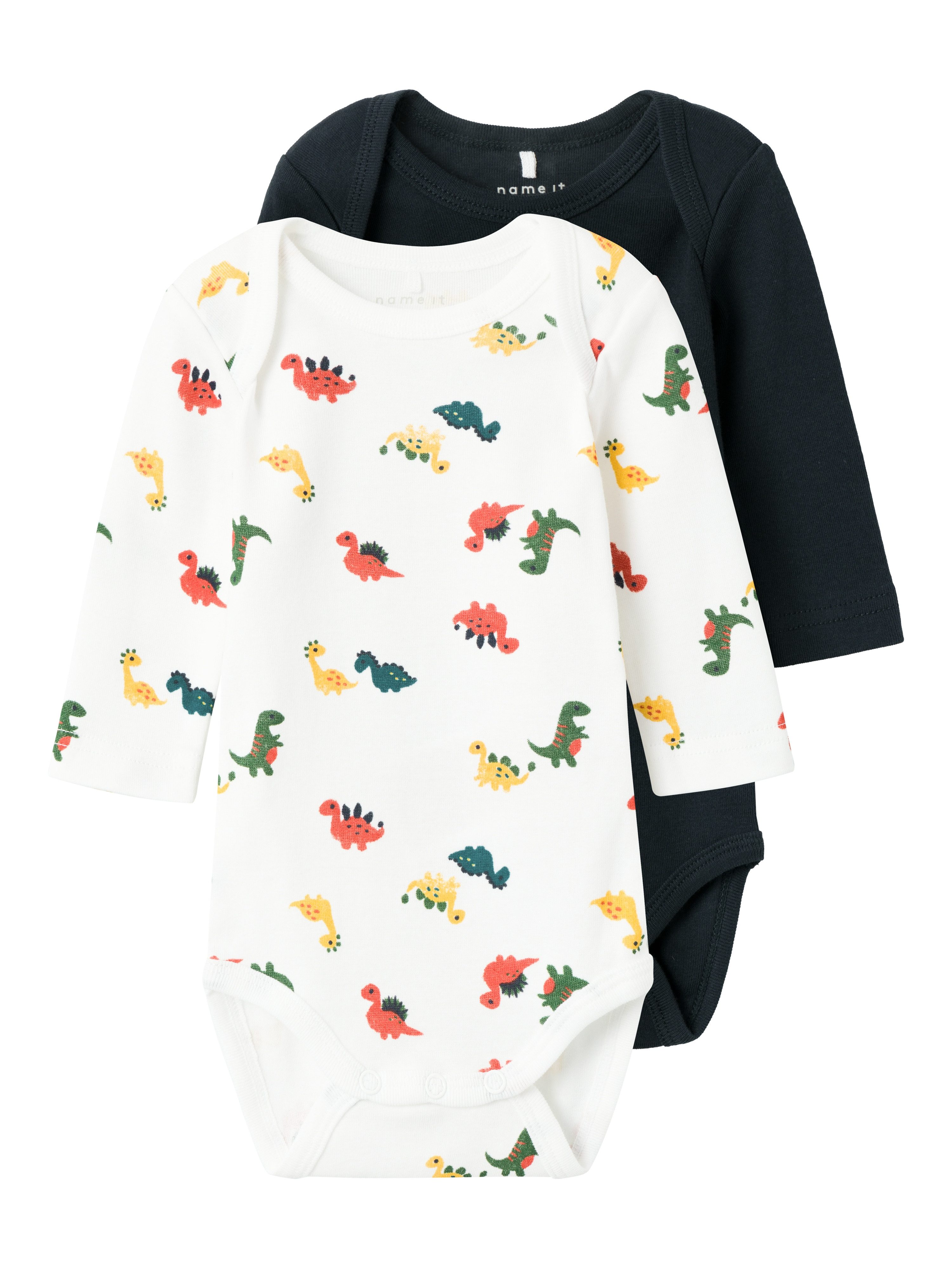 Name It Langarmbody 2er Pack Jungen Baby Bodys "Dino" (Packung, 2-tlg., 2er-Pack) mit Druckknöpfen im Schritt