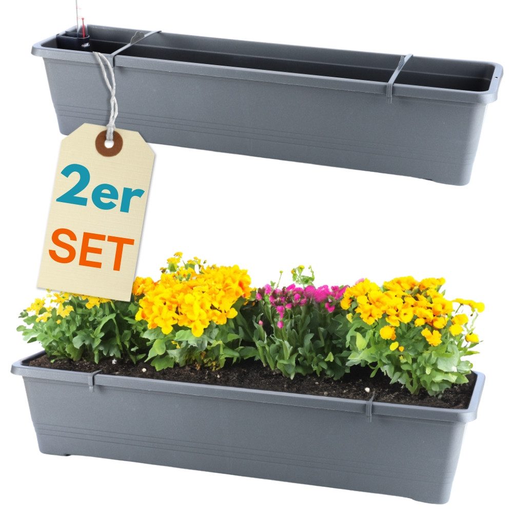 GarPet Blumenkasten 2er Set Blumen Kasten Wasserspeicher Outdoor Gießschacht 80 Anthrazit