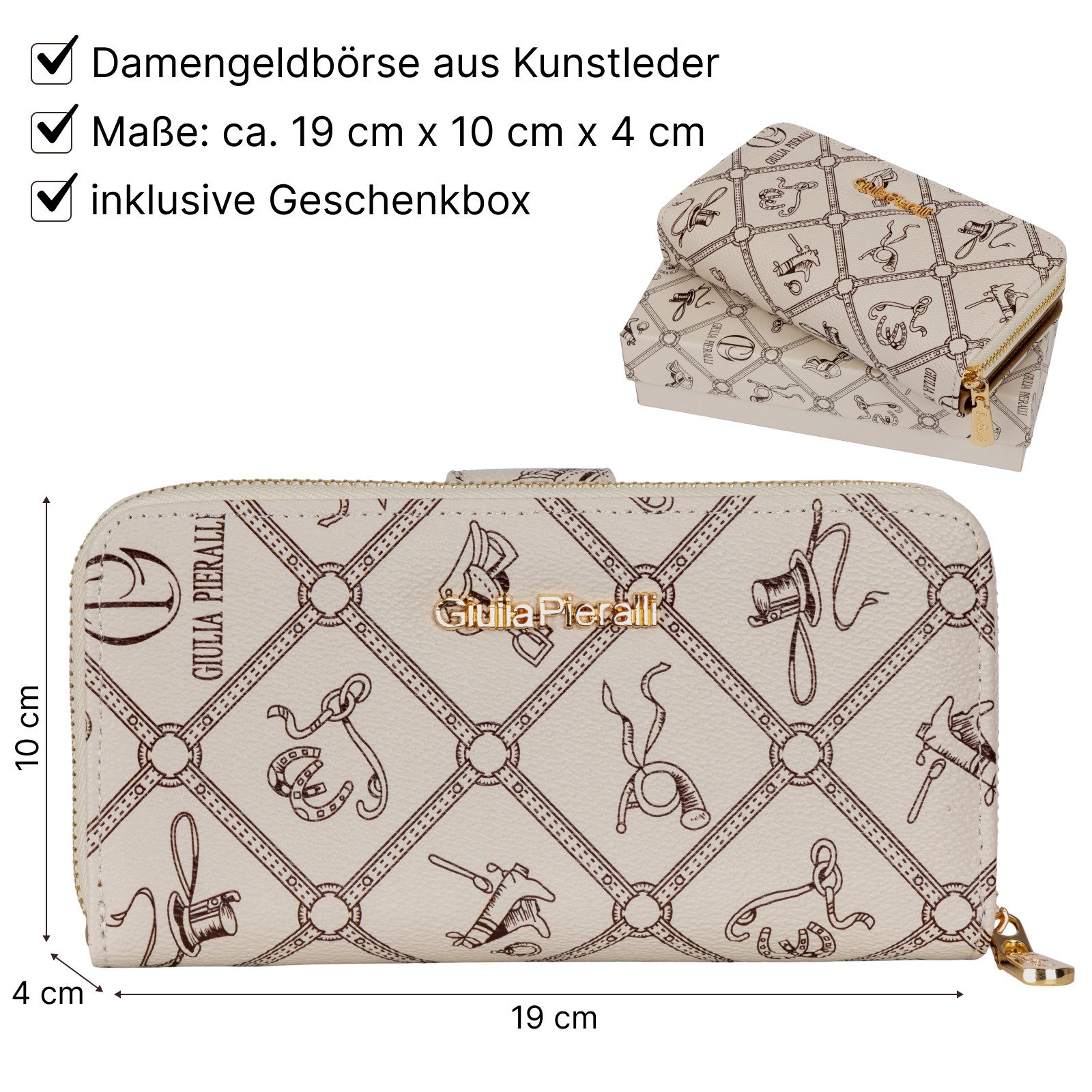 Giulia Pieralli Geldbörse Damen Geldbörse Portemonnaie Giulia Pieralli Kunstleder Geschenkbox XL, Damen Geldbörse klappbar mit Reißverschluss Portemonnaie Geldbeutel