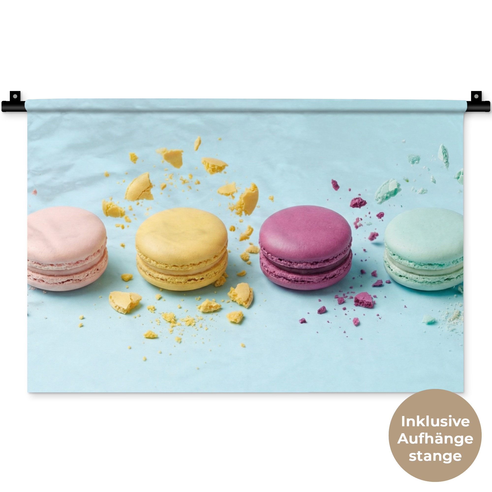 MuchoWow Wandteppich Makronen - Bunt - Pastell, Rechteckig, Höhe: 3 mm, Wandteppich für Wohnzimmer, Schlafzimmer, 60x40 cm