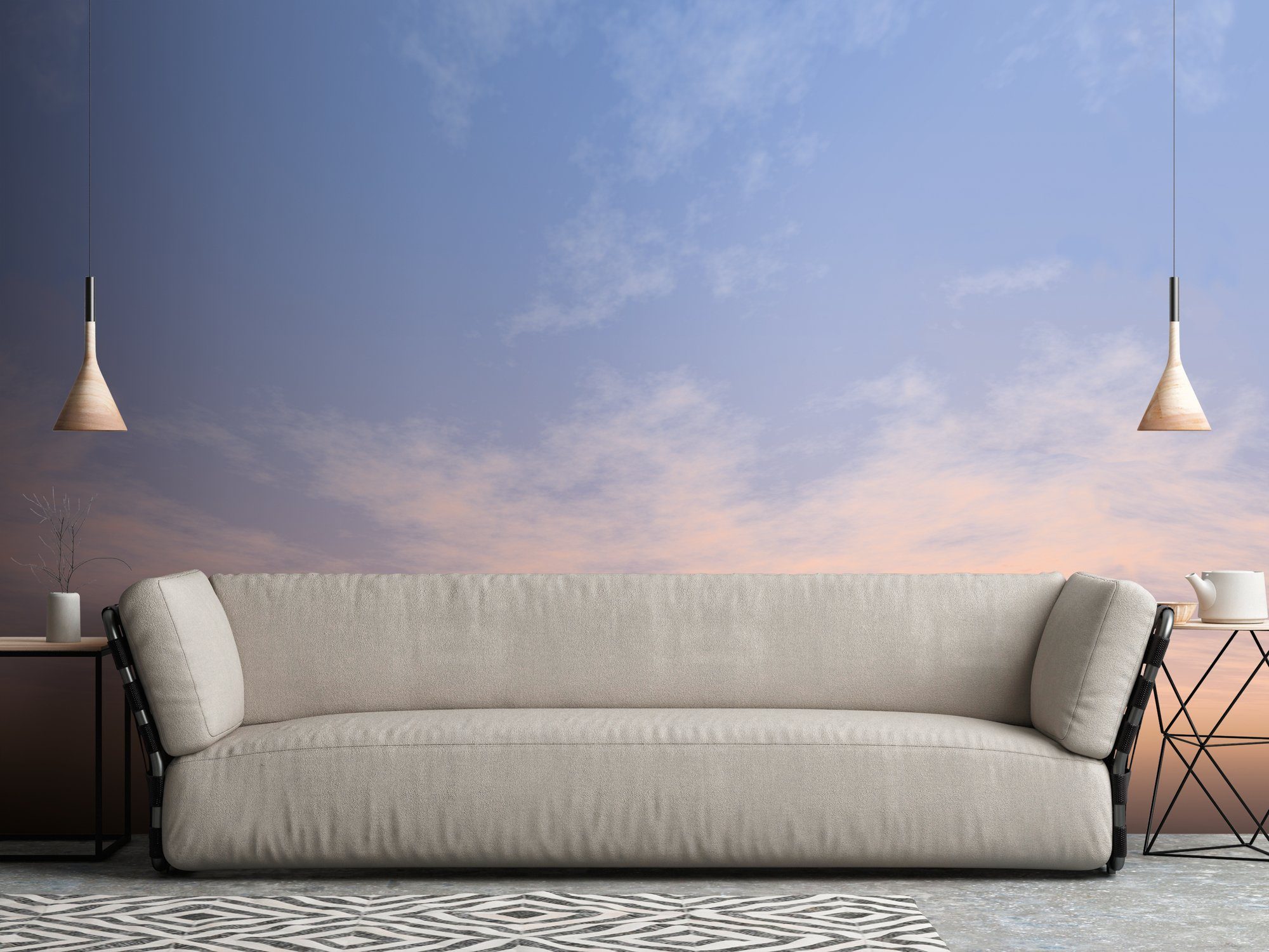 living walls Fototapete Fototapete Sonnenaufgang, glatt, gemustert, matt, neutral, (1 St), Himmel Wolken Horizont Tapeten Wohnzimmer Schlafzimmer Küche Blaue