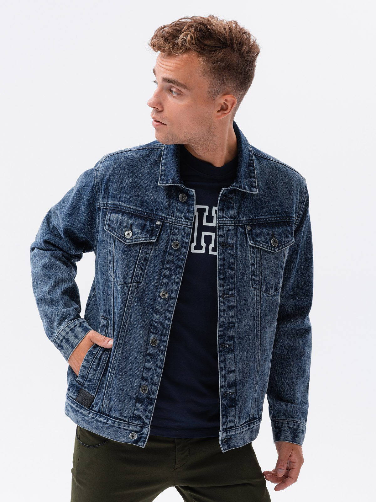 OMBRE Jeansjacke Herren-Jeansjacke Katana - dunkles Denim V4 C441 XXL blauDenim