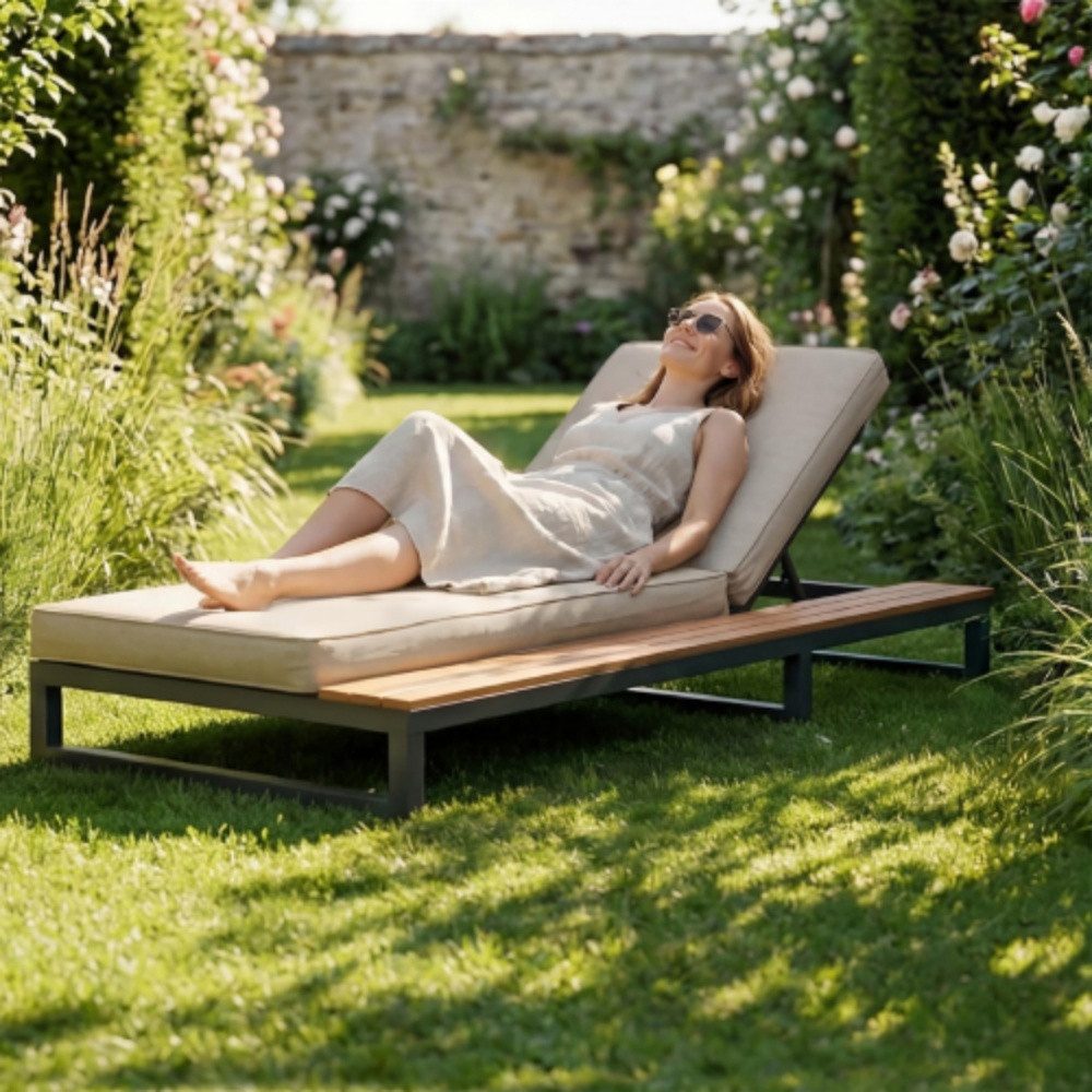 XDeer Daybed Outdoor Daybed, Outdoor-Liegestuhl,Liegebett mit Regalen, Sonneninsel,Verstellbarer Rückenlehnenwinkel,Rechte Seite