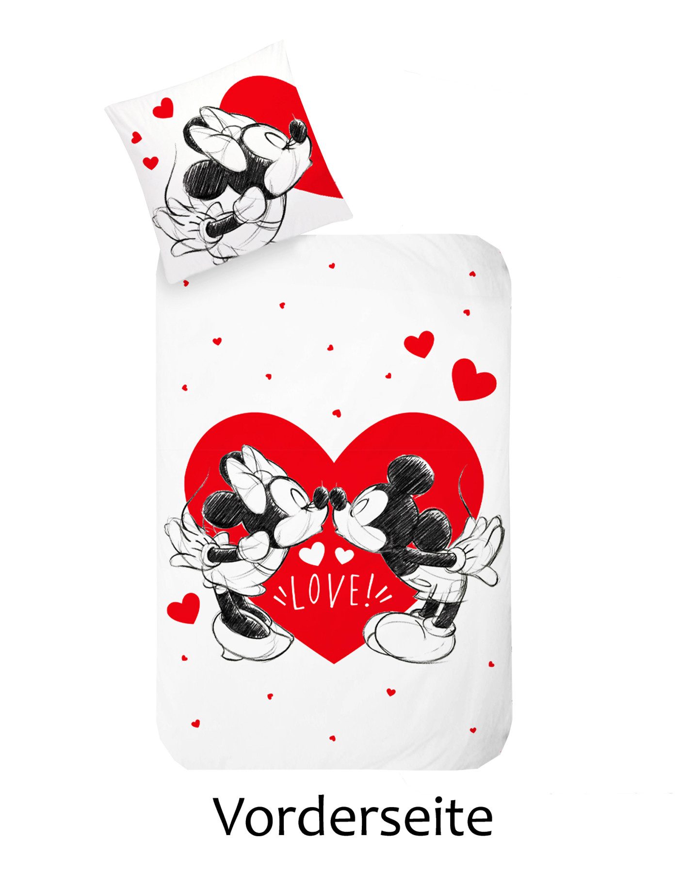 Disney Wendebettwäsche Mickey Mouse Disney rotes Herz 135x200cm, Renforcé, 2 teilig, Love, Herzen, Liebe, Wendebettwäsche
