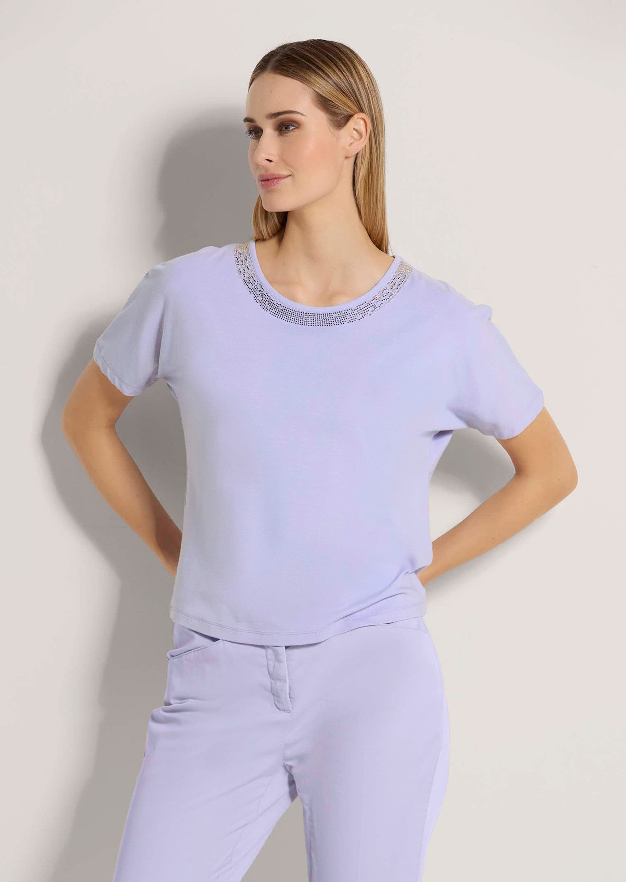 Kurzarmshirt Rundhals-Shirt mit Strass-Blende